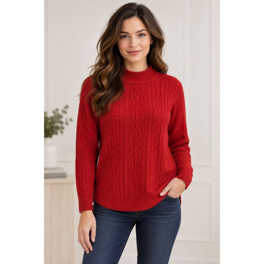 NWT Napa Valley women's crewneck cable knit sweater red L new